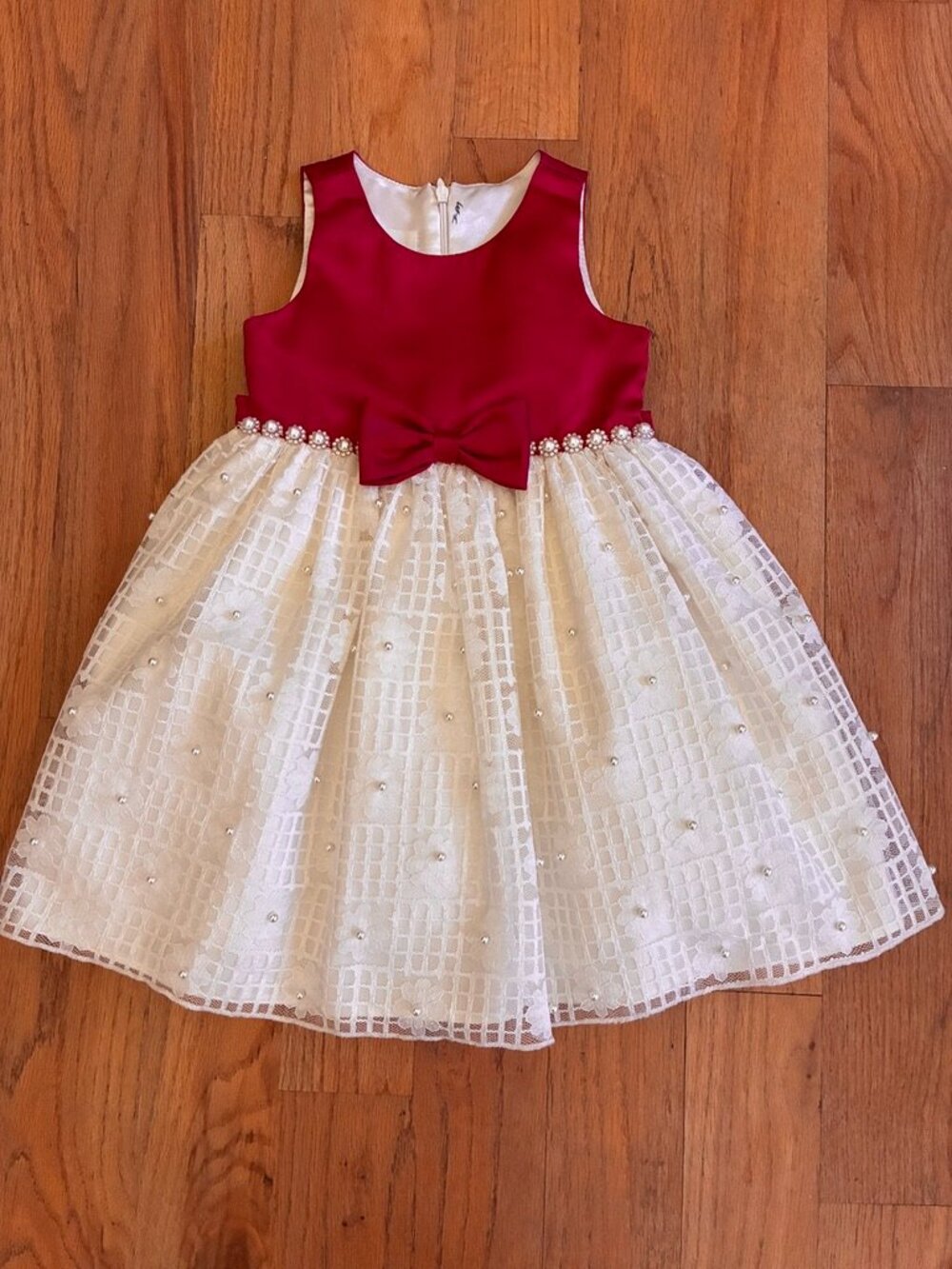 American Princess Girls Red & Ivory Pearl Lace Holiday Dress 2T